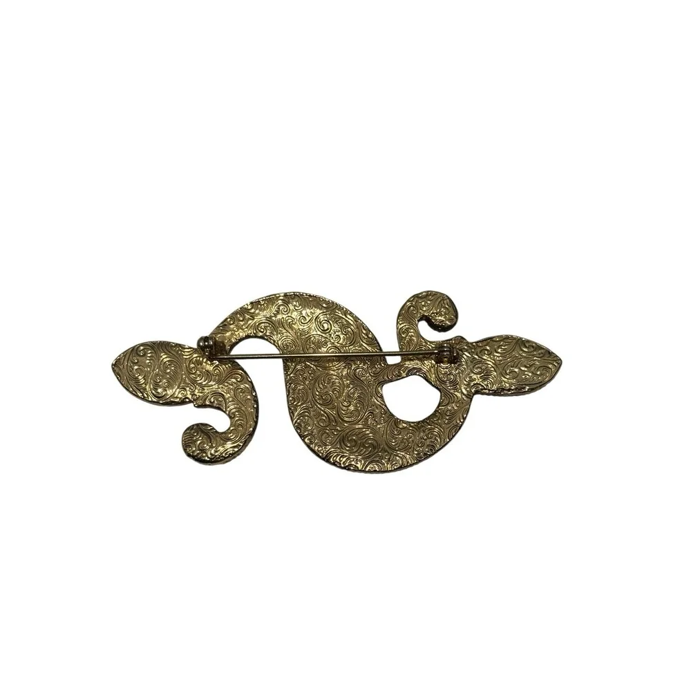 Vintage GoldTone Etruscan Byzantine Style Scroll Faux stone cabochons Brooch Pin